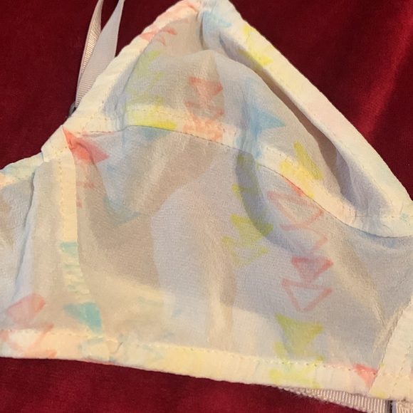 Zinke Sheer Cream Bralette + Panty Set with Pastel Pyramid Pattern Size Small - Picture 2 of 8
